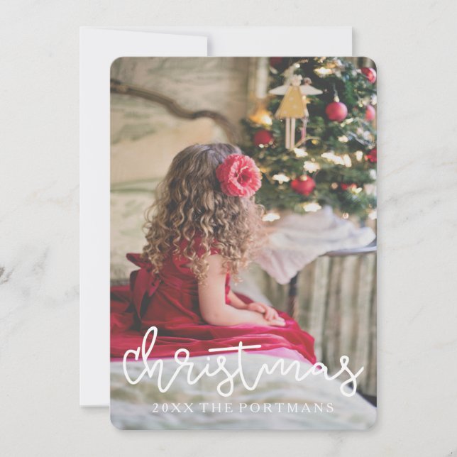 Christmas Silver Quatrefoil Add Photo and Name Holiday Card (Front)