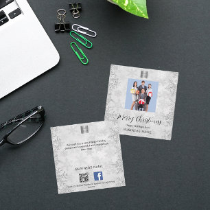 Christmas silver snow photo business QR Facebook Note Card