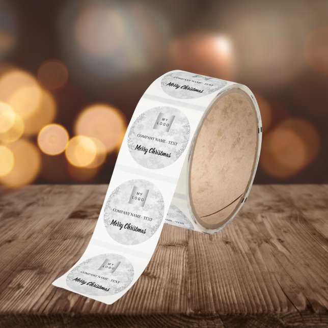 Christmas silver snowflakes business logo classic round sticker (Creator Uploaded)