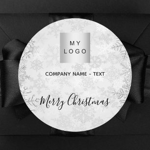 Christmas silver snowflakes business logo classic round sticker
