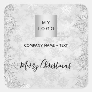 Christmas silver snowflakes business logo square sticker