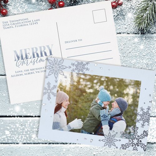 Christmas Silver Snowflakes Festive Simple Elegant Foil Holiday Postcard