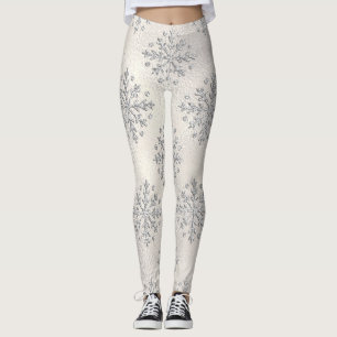 Christmas Silver Snowflakes Pearl Leggings