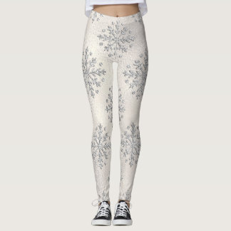 Christmas Silver Snowflakes Pearl Leggings