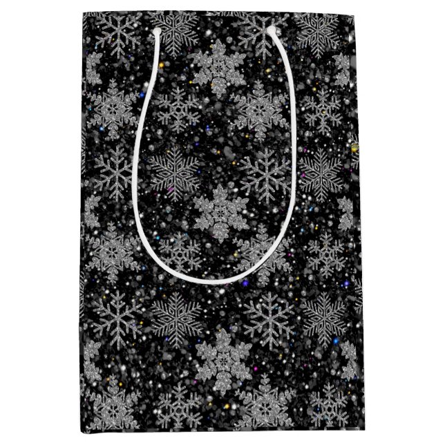 Christmas silver sparkle snow flakes medium gift bag (Front)