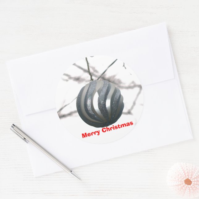 Christmas Silver Sparkly Ornament  Classic Round Sticker (Envelope)