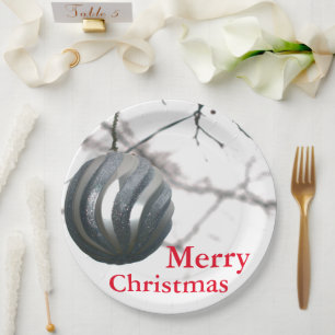 Christmas Silver Sparkly Round Ornament Ball  Paper Plates