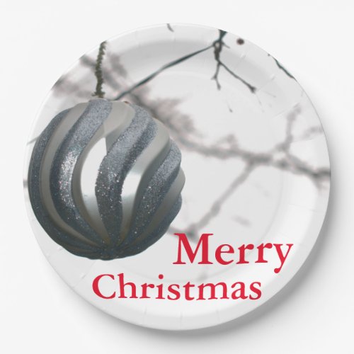 Christmas Silver Sparkly Round Ornament Ball  Paper Plates