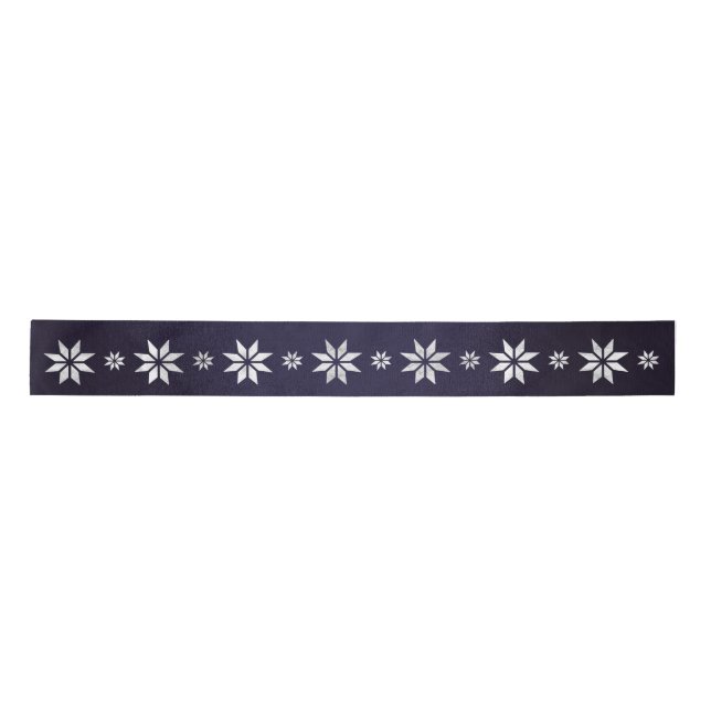 Christmas Silver Star Ribbon Blue Navy (Front)