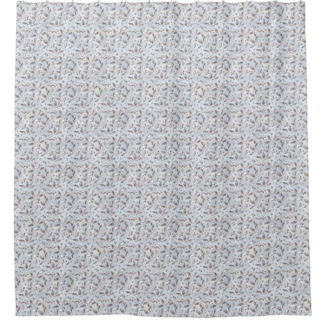 Christmas, silver twigs, white, snowflakes, winte shower curtain (Front)