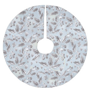 Christmas, silver twigs, white, snowflakes, winter brushed polyester tree skirt