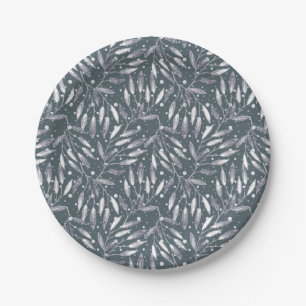Christmas, silver twigs, white, snowflakes, winter paper plates