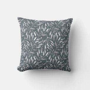 Christmas, silver twigs, white, snowflakes, winter throw pillow