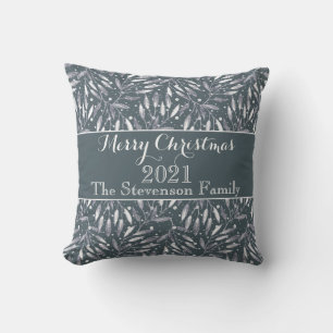Christmas, silver twigs, white, snowflakes, winter throw pillow