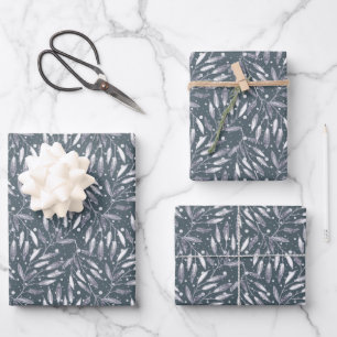 Christmas, silver twigs, white, snowflakes, winter wrapping paper sheets