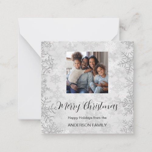 Christmas silver winter snow photo QR Instagram Note Card