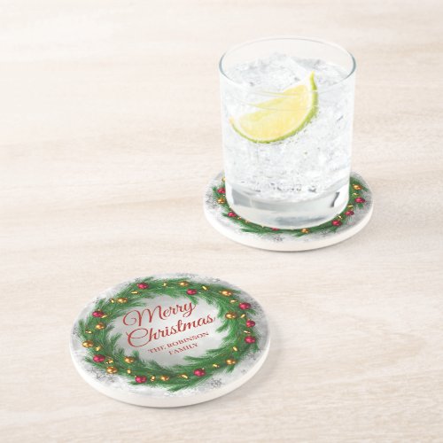 Christmas Silver Winter Sparkle Festive Wreath Coaster