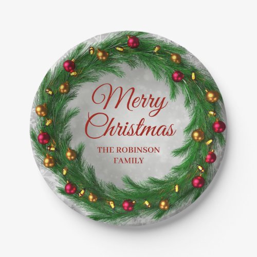 Christmas Silver Winter Sparkle Festive Wreath Paper Plates