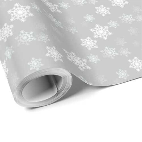 Christmas Silvery White Snow Flurries Wrapping Paper