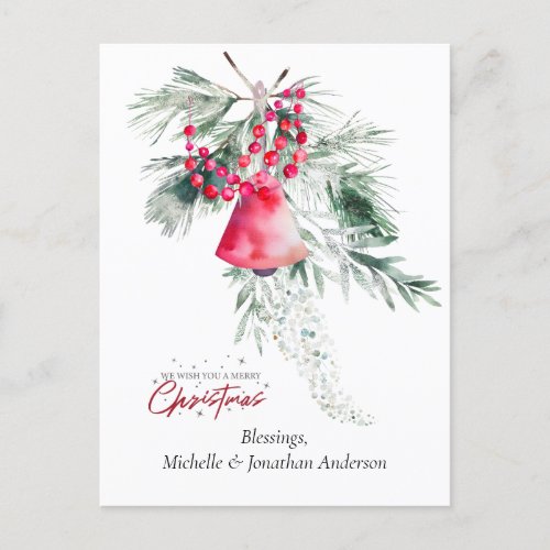 Christmas Simple Bell Greenery Design Bible Verse Holiday Postcard