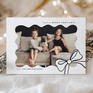 Christmas Simple Bow Black and White Photo Holiday Card