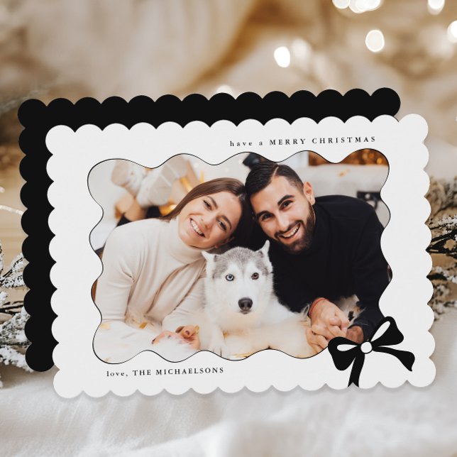Christmas Simple Bow Black and White Photo Holiday Card (Creator Uploaded)
