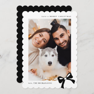 Christmas Simple Bow Black and White Photo Holiday Card