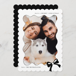 Christmas Simple Bow Black and White Photo Holiday Card