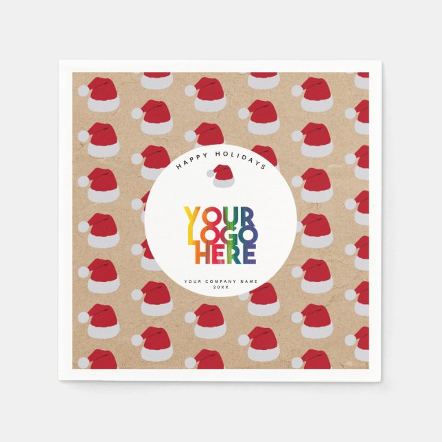 Christmas Simple Business Logo Santa Hat Kraft  Napkins (Front)