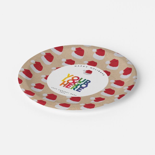 Christmas Simple Business Logo Santa Hat Kraft  Paper Plates (Angled)