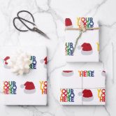 Christmas Santa Hat & Custom Name Pattern Kraft Wrapping Paper