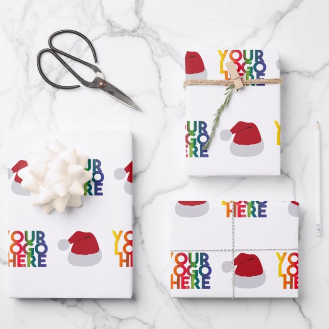 Christmas Simple Business Logo Santa Hat Wrapping Paper Sheets (Front)