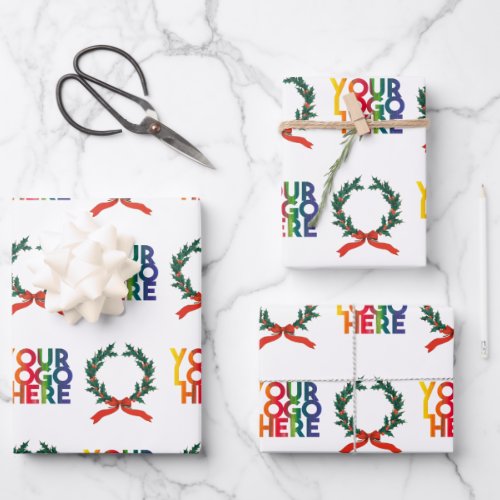 Christmas Simple Business Logo Vintage Wreath Wrapping Paper Sheets