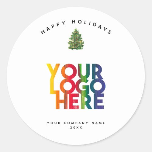 Christmas Simple Business Logo Vintage Xmas Tree  Classic Round Sticker