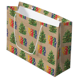 Christmas Simple Business Logo Vintage Xmas Tree Large Gift Bag