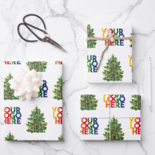 Christmas Simple Business Logo Vintage Xmas Tree Wrapping Paper Sheets
