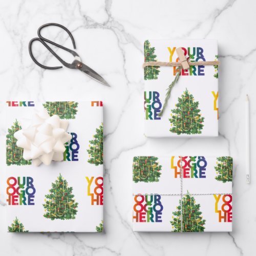 Christmas Simple Business Logo Vintage Xmas Tree  Wrapping Paper Sheets