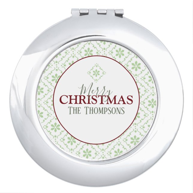 Christmas Simple Cute Green Snowflake Custom  Compact Mirror (Front)