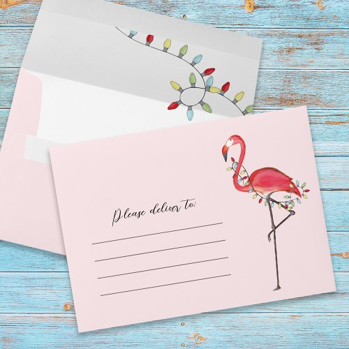 Christmas Simple Cute Pink Flamingo Lights Envelope