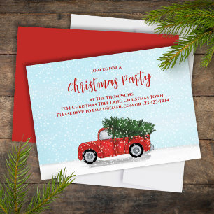 Christmas Simple Cute Winter Vintage Red Truck  Invitation