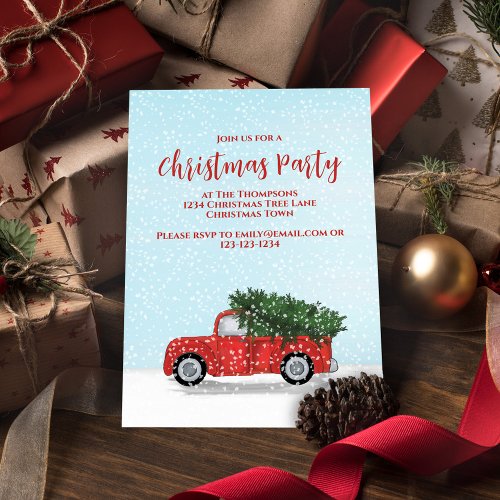 Christmas Simple Cute Winter Vintage Red Truck  Invitation