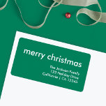 Christmas Simple | Green Modern Return Address Label<br><div class="desc">Simple, stylish "merry christmas" quote return address label with modern typography in white on a rich festive green background in a minimalist 'scandi' scandinavian design style. The label can be easily personalized with your own greeting, return name and address to make a truly bespoke christmas holiday label for the festive...</div>