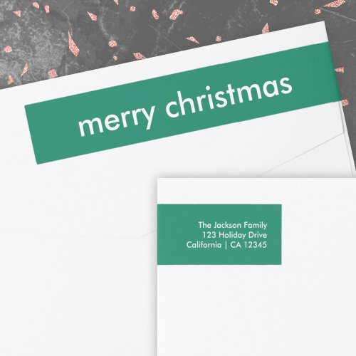 Christmas Simple  Green Modern Return Address Wrap Around Label