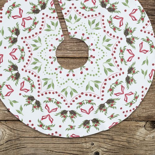 Christmas Simple Greenery Holly Berries Pattern Brushed Polyester Tree Skirt