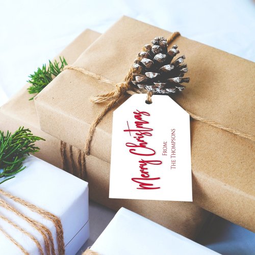 Christmas Simple Holiday Red Calligraphy Script Gift Tags