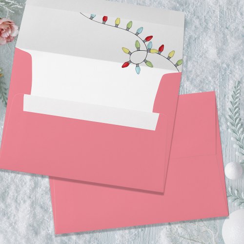 Christmas Simple Pink String Lights Whimsical Envelope