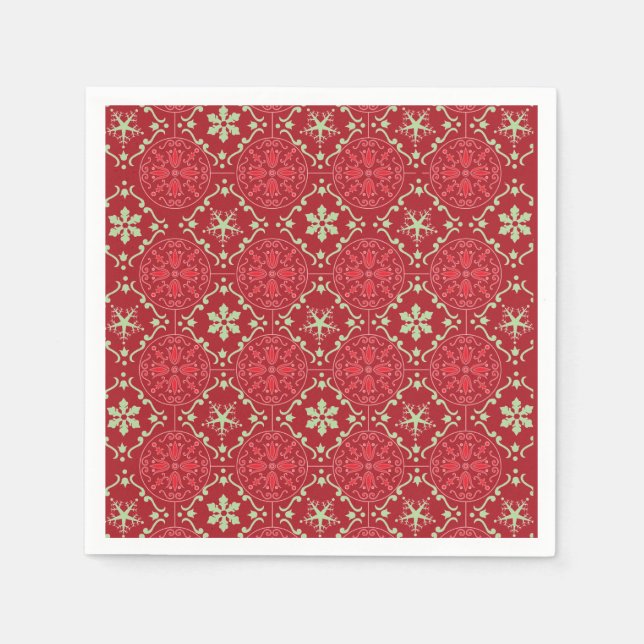 Christmas Simple Red Green Classic Snowflake  Napkins (Front)