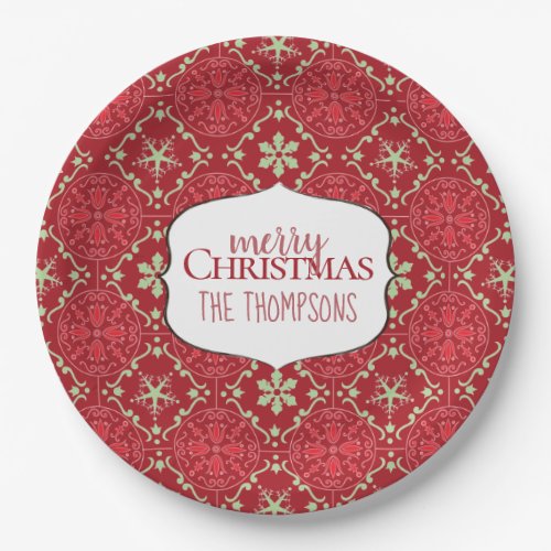 Christmas Simple Red Green Classic Snowflake  Paper Plates