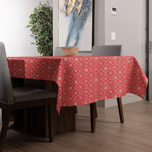 Christmas Simple Red Green Snowflake Pattern Tablecloth