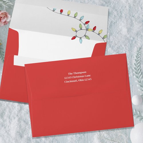 Christmas Simple Red String Lights Whimsical Envelope